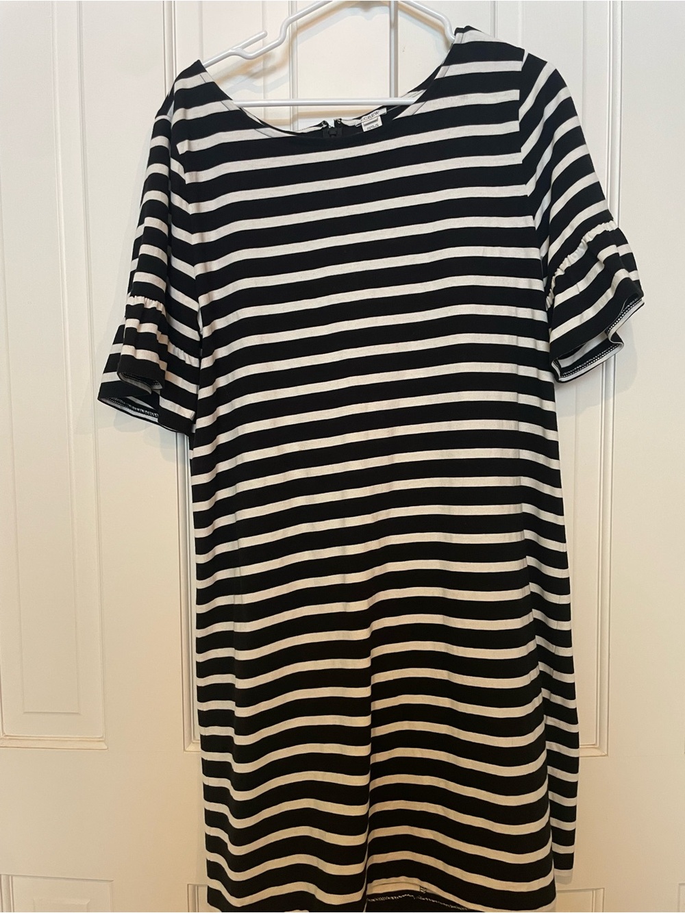 J. Crew Black and White Striped Midi Dress
